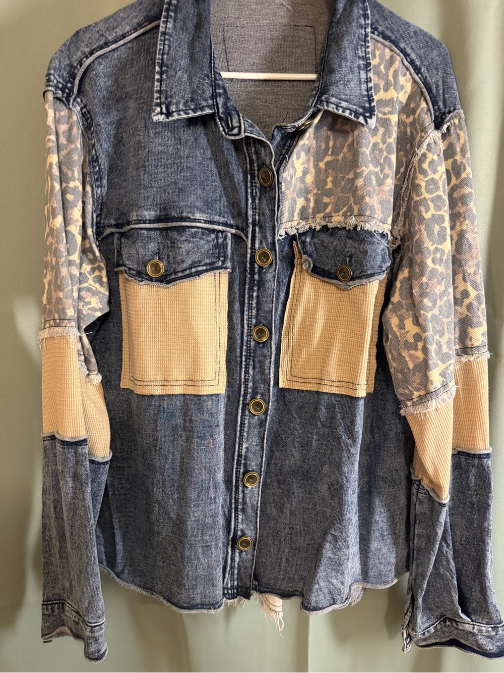 POL Patchwork Denim Jacket with Cream Accents